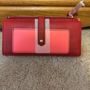 Fossil Keely Tab Clutch Wallet - Red Multi Color NWT